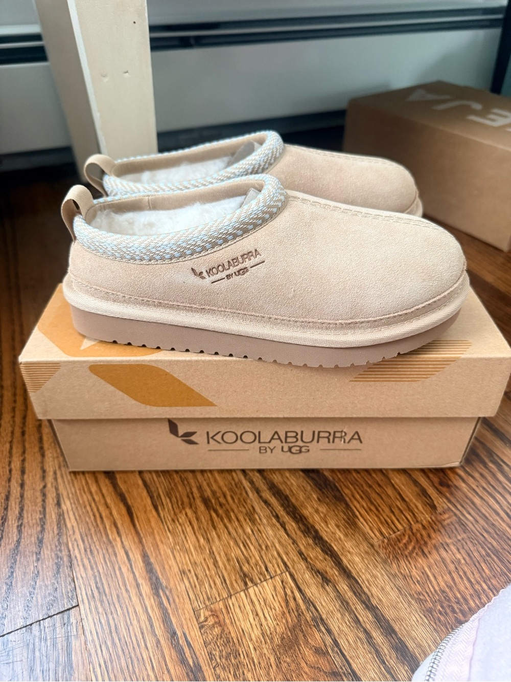 Koolaburra Kids Beige/Tan Shearling-Lined Moccasin Slippers